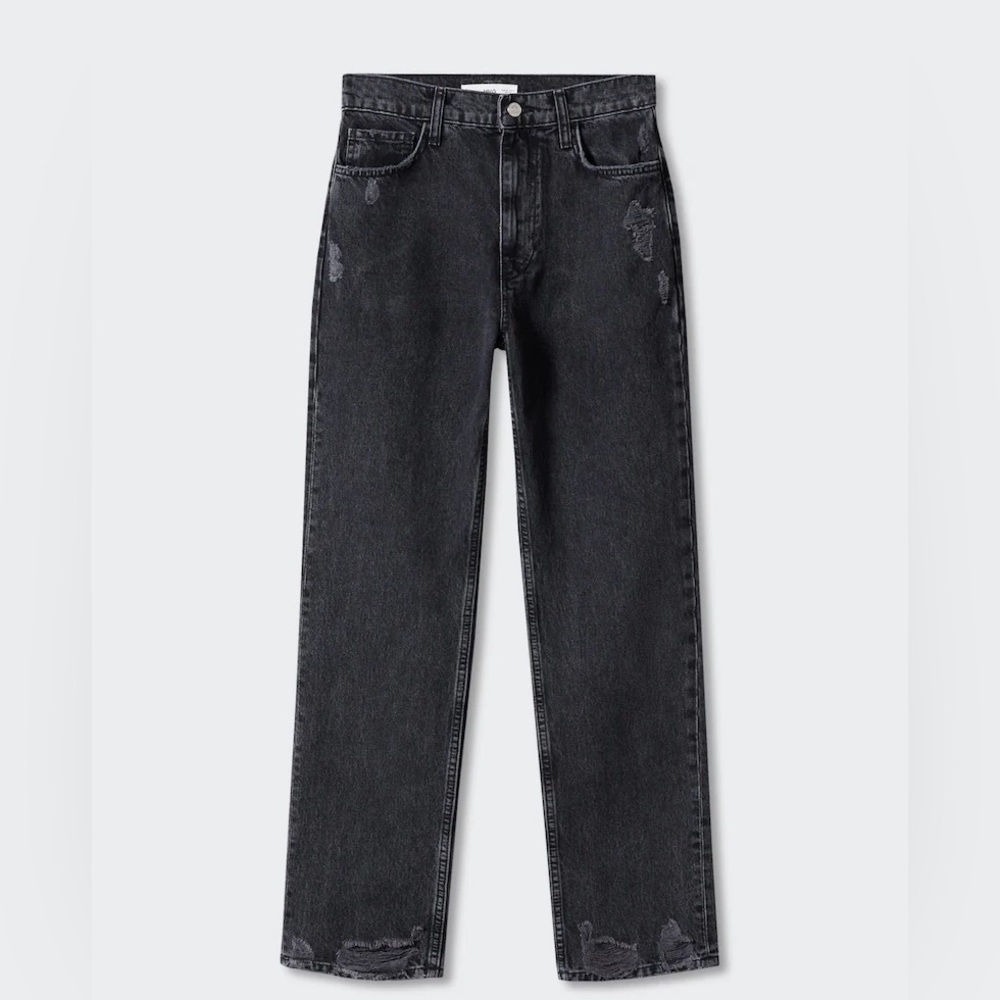 NWT Mango Ripped High-Rise Straight Jeans